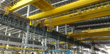 Double girder overhead cranes installed in a chemical process plant